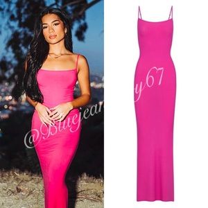 hot pink party dress Zapakasa Women Hot Pink Long Prom Dress with Slit A-Line Spaghetti Straps Party  Dress
